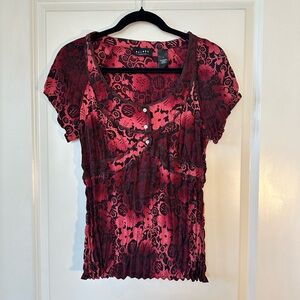 Vintage Y2K Axcess Accordion Baby Doll Black/ Red Whimsigoth Top, Medium